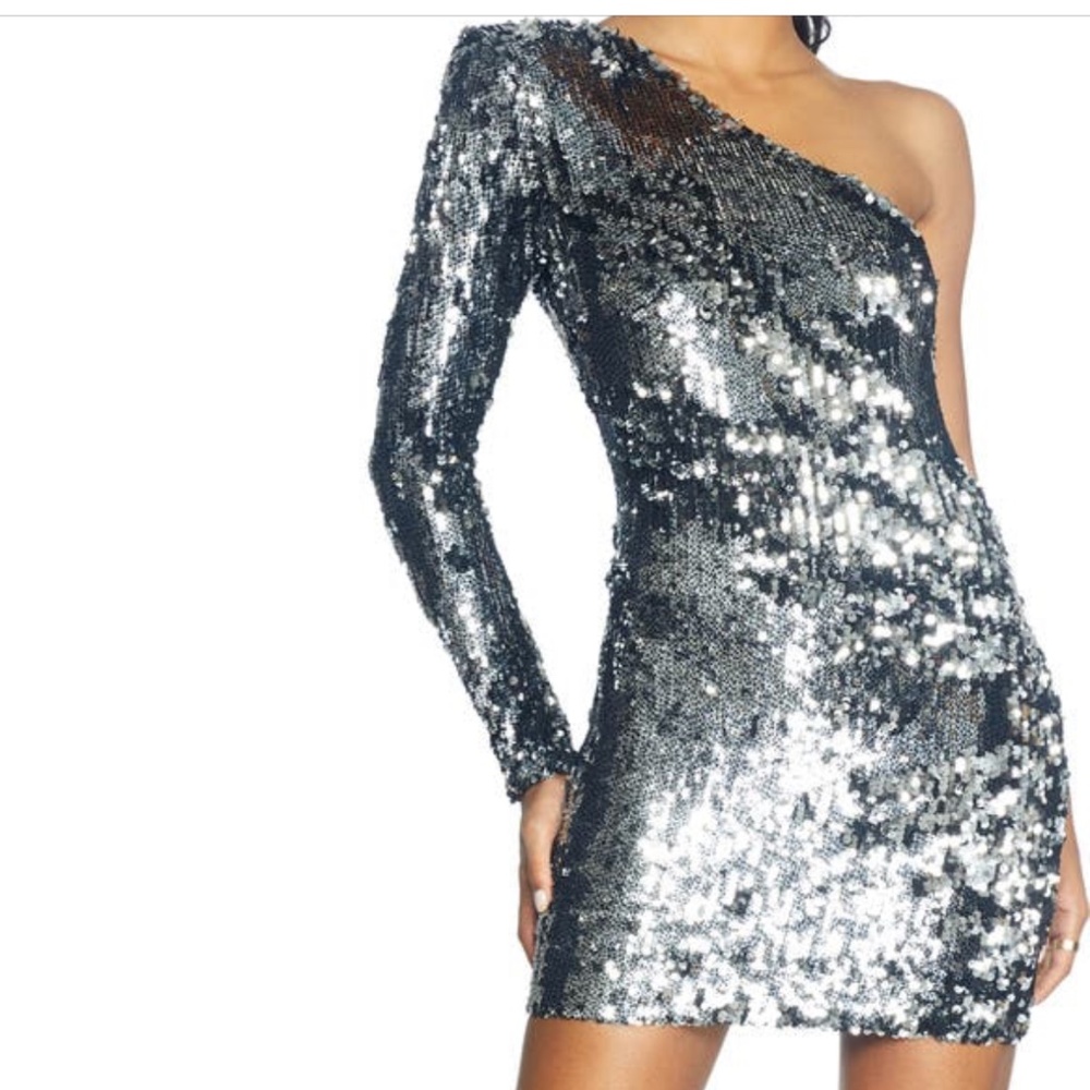 Cosmopolitan Dress the Population One Shoulder Sequin Mini Dress